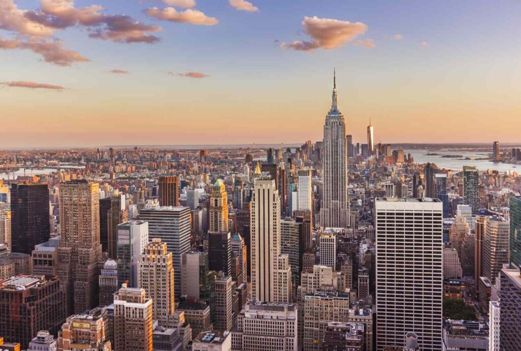manhattan skyline new york skyline empire state building sunset new york city united states of
